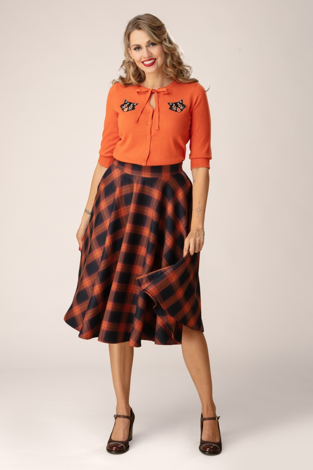 280397-Banned-53945-Swing-Skirt-Check-Orange-Navy-241029-040MW-full