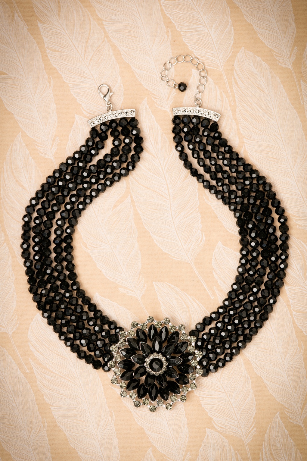 Audrey Jet Flower ketting in zwart en zilver