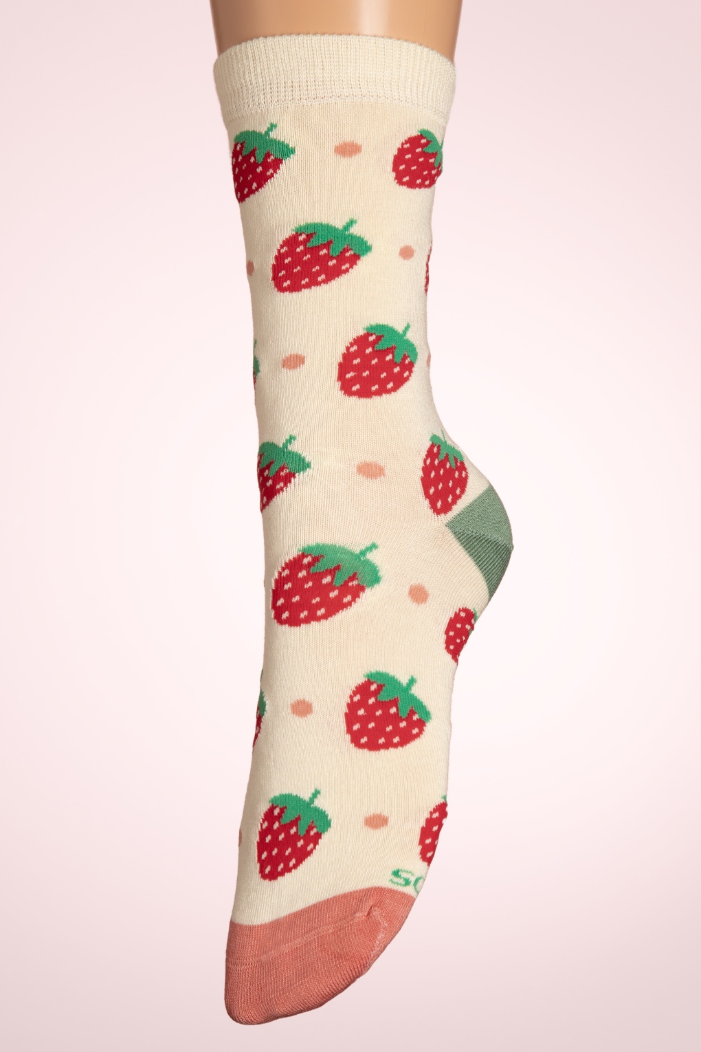Bamboe Strawberry Delight sokken in ivoor