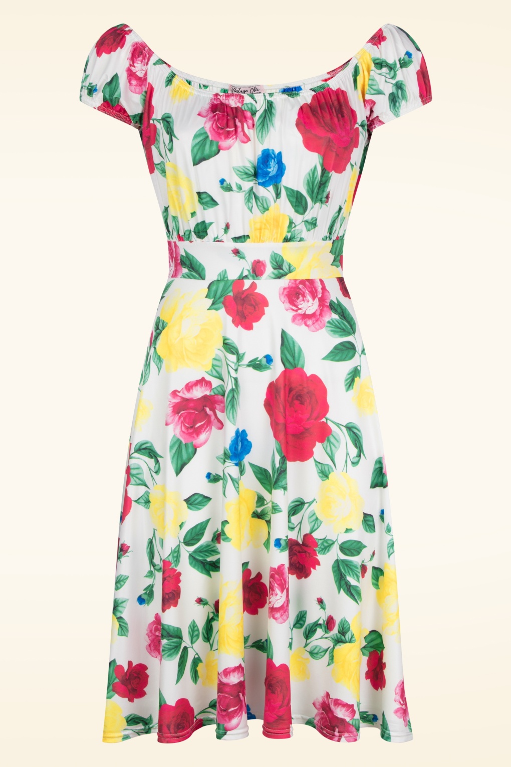 Topvintage exclusive ~ Scarlet Floral swing jurk in wit en multi