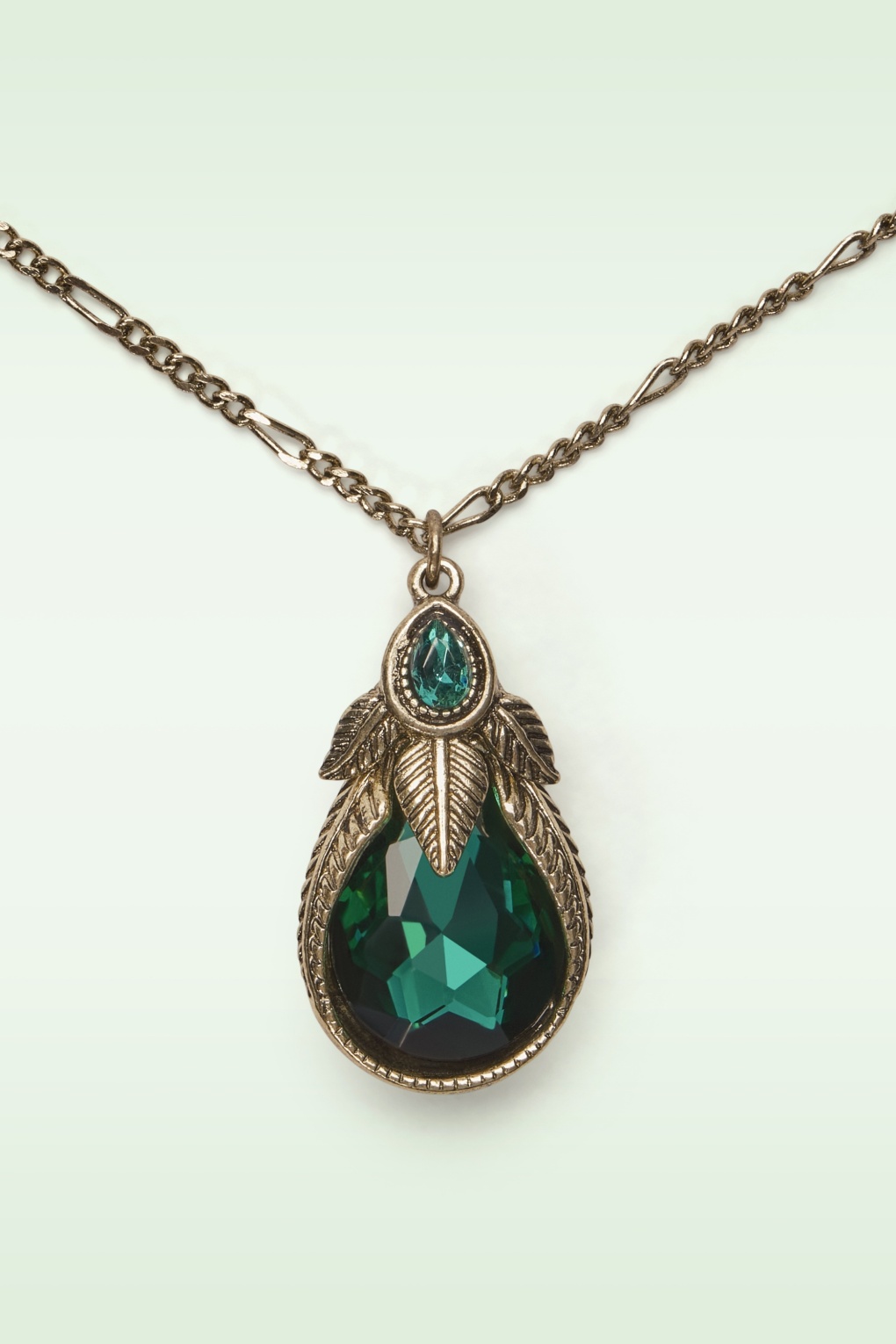 Art Nouveu Palm Leaf ketting in smaragdgroen
