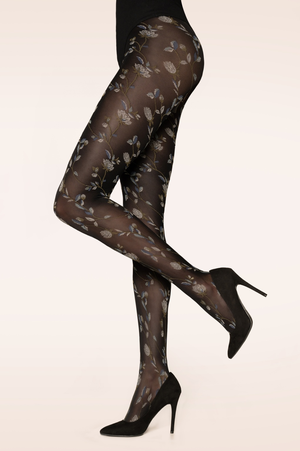 Flower 50 Den panty in zwart