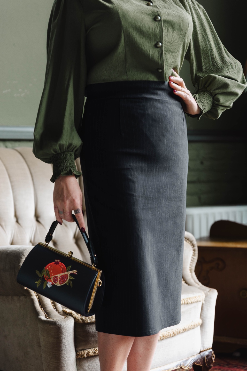 Topvintage exclusive ~ Loreen bengaline krijtstreep pencil rok in zwart en wit