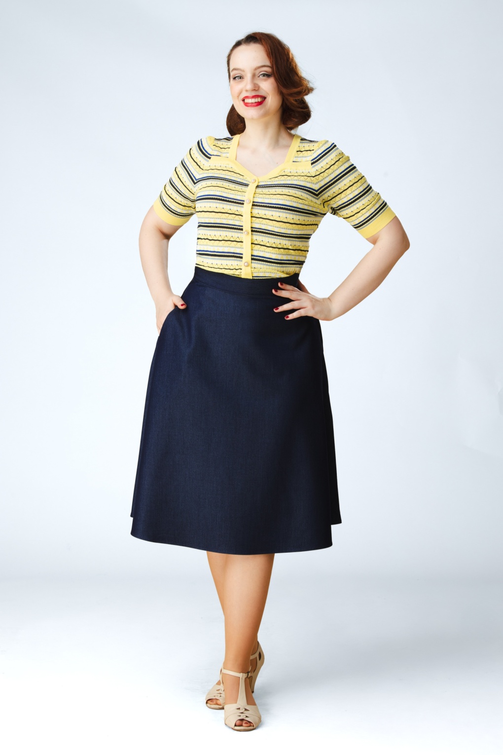 Topvintage exclusive ~ Sylvie a-lijn rok in marineblauw