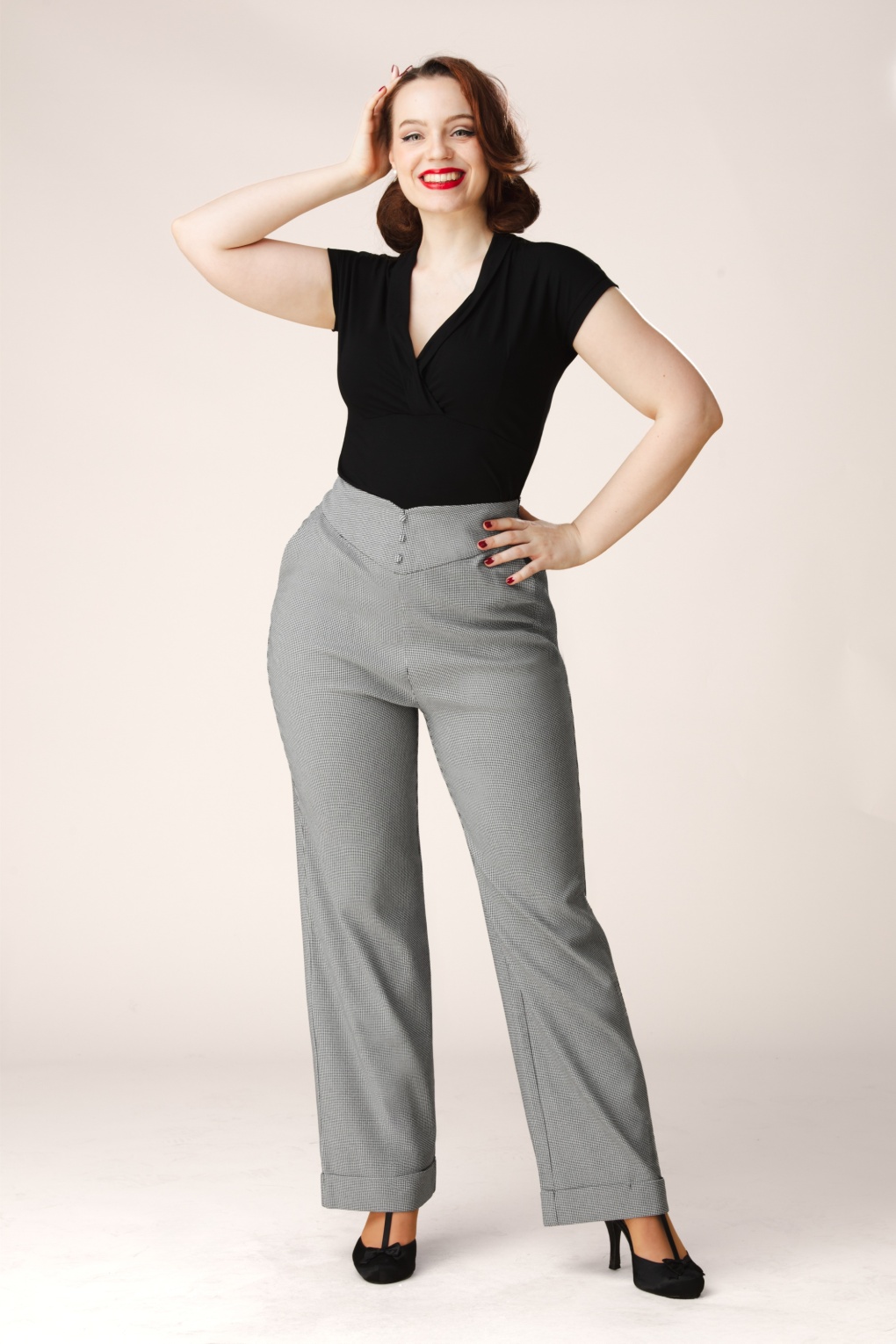 Topvintage exclusive ~ Adeline pied de poule pantalon in zwart en wit