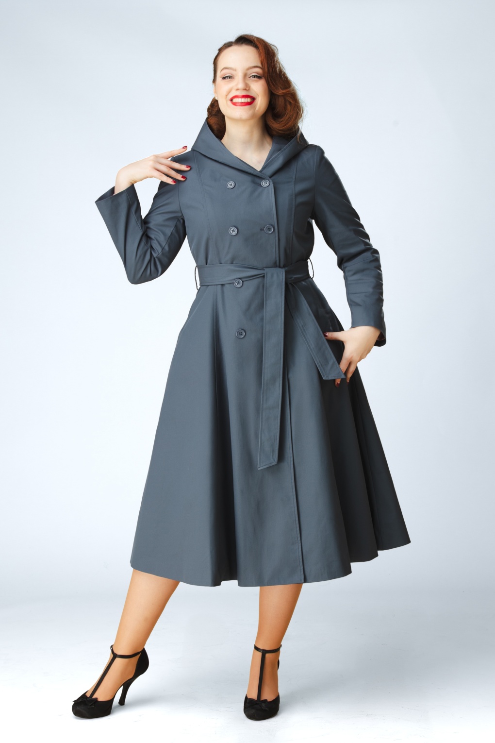 Topvintage exclusive ~ Anna Hooded waterafstotende jas in leiblauw
