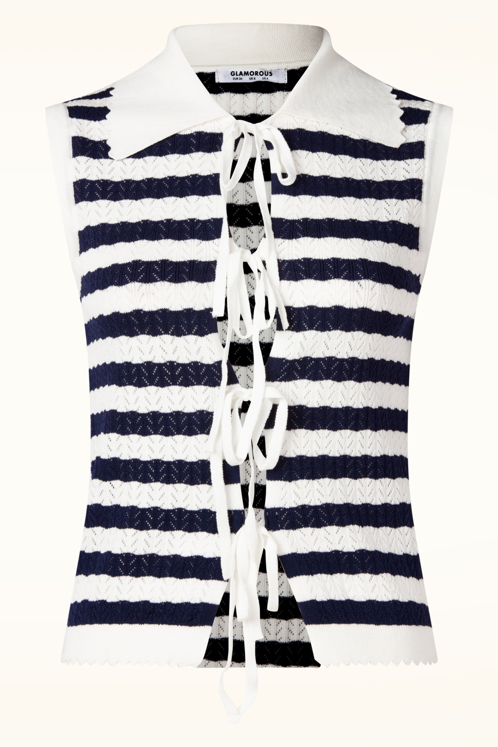 Riviera Bow Knit top in wit en navy
