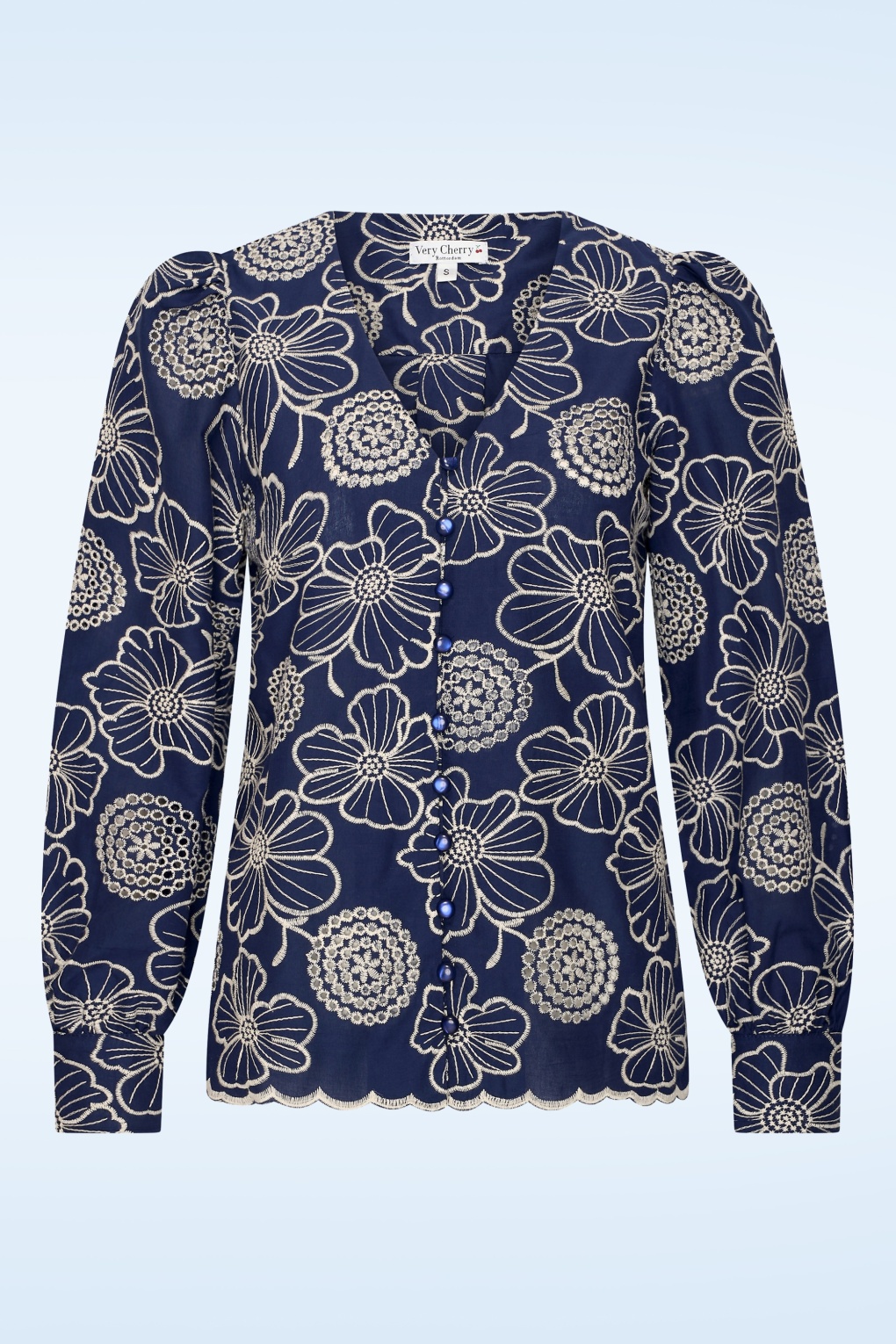 Celia Calina katoenen broderie blouse in marineblauw