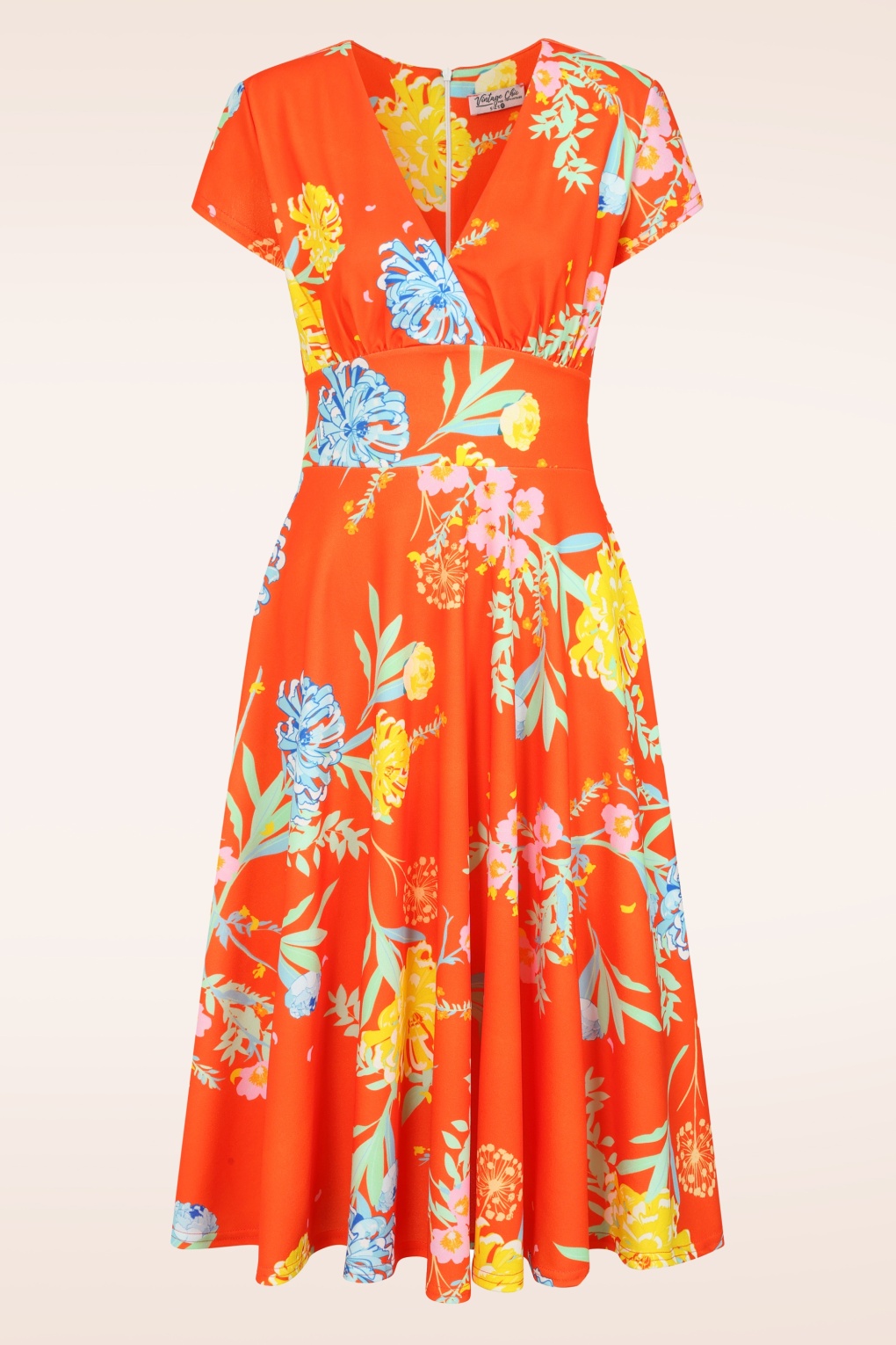 Topvintage exclusive ~ Miley Oriental Flower swing jurk in oranje