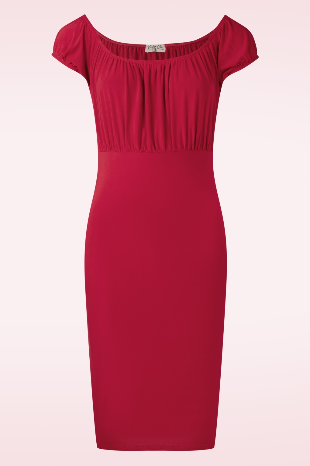 Topvintage exclusive ~ Ivy off-shoulder pencil jurk in rood