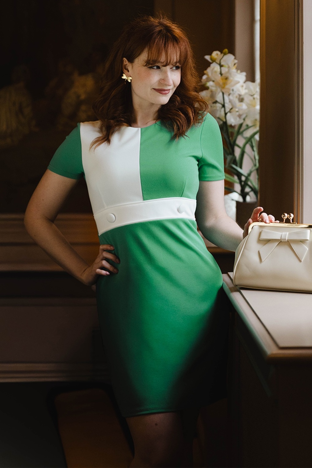 Topvintage exclusive ~ Swinging Sprout jurk in wit en groen
