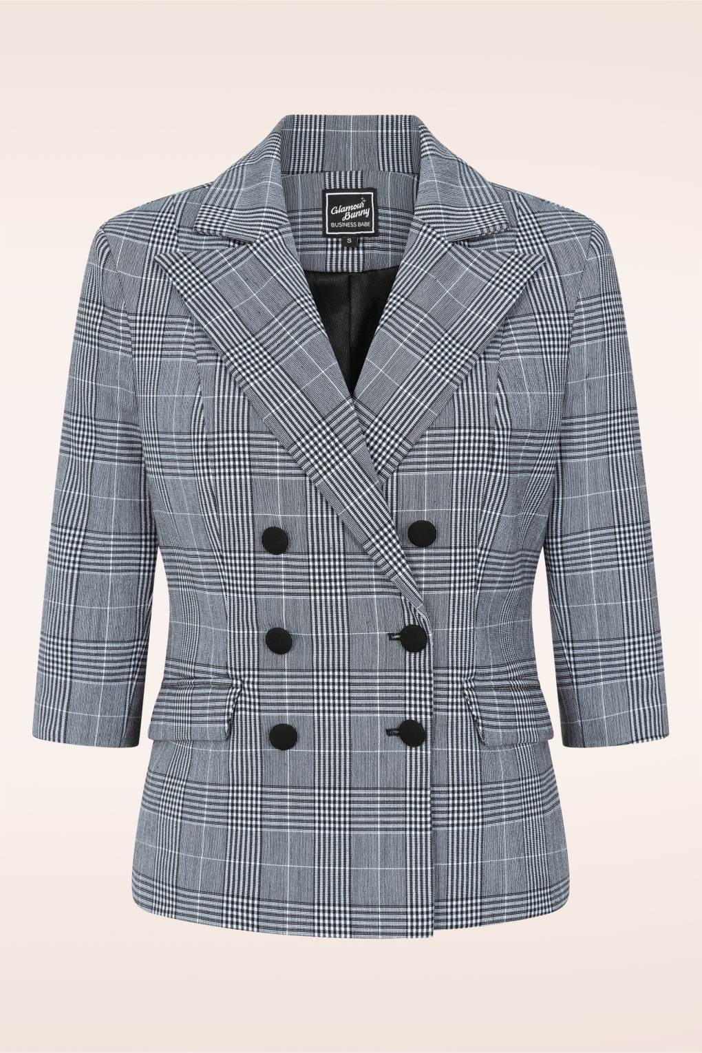Topvintage exclusive ~ Alexis Check blazer in zwart en wit