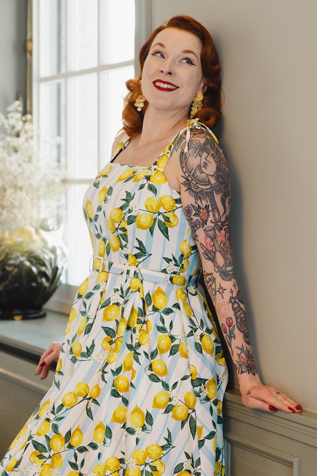 289423-Banned-55599-June-lemon-stripes-swing-dress-cream-250627-040M-full
