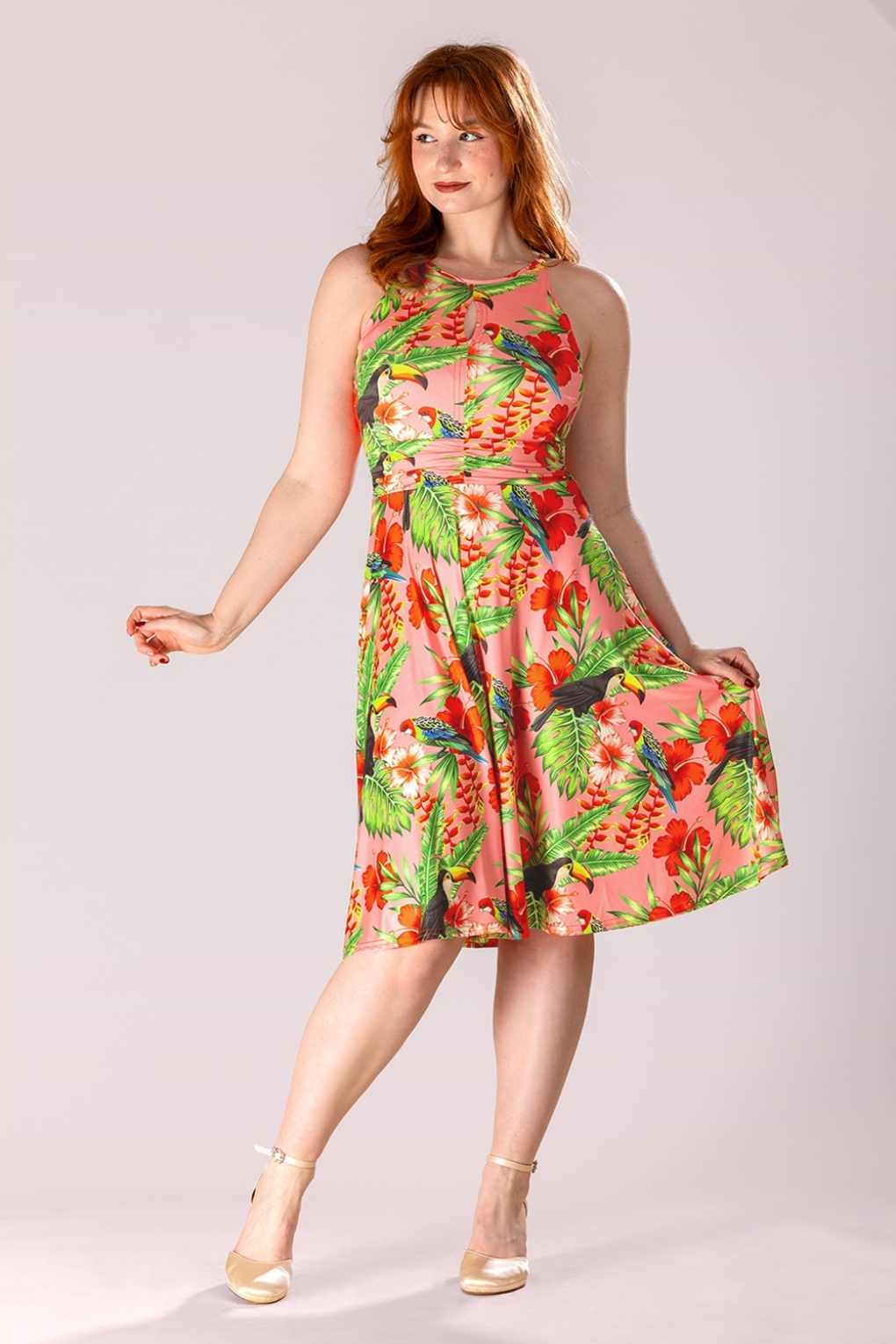 Topvintage exclusive ~ Exotic Bloom swing jurk in roze en multi