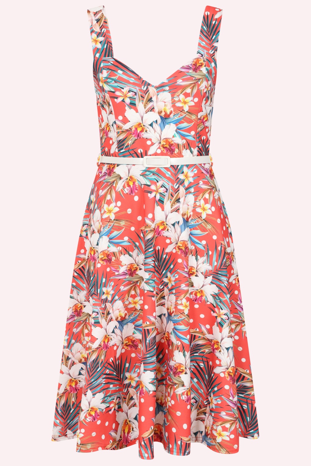 289742-Vintage-Chic-56522-Swing-Dress-Polka-dot-Floral-Orange-260513-001-full