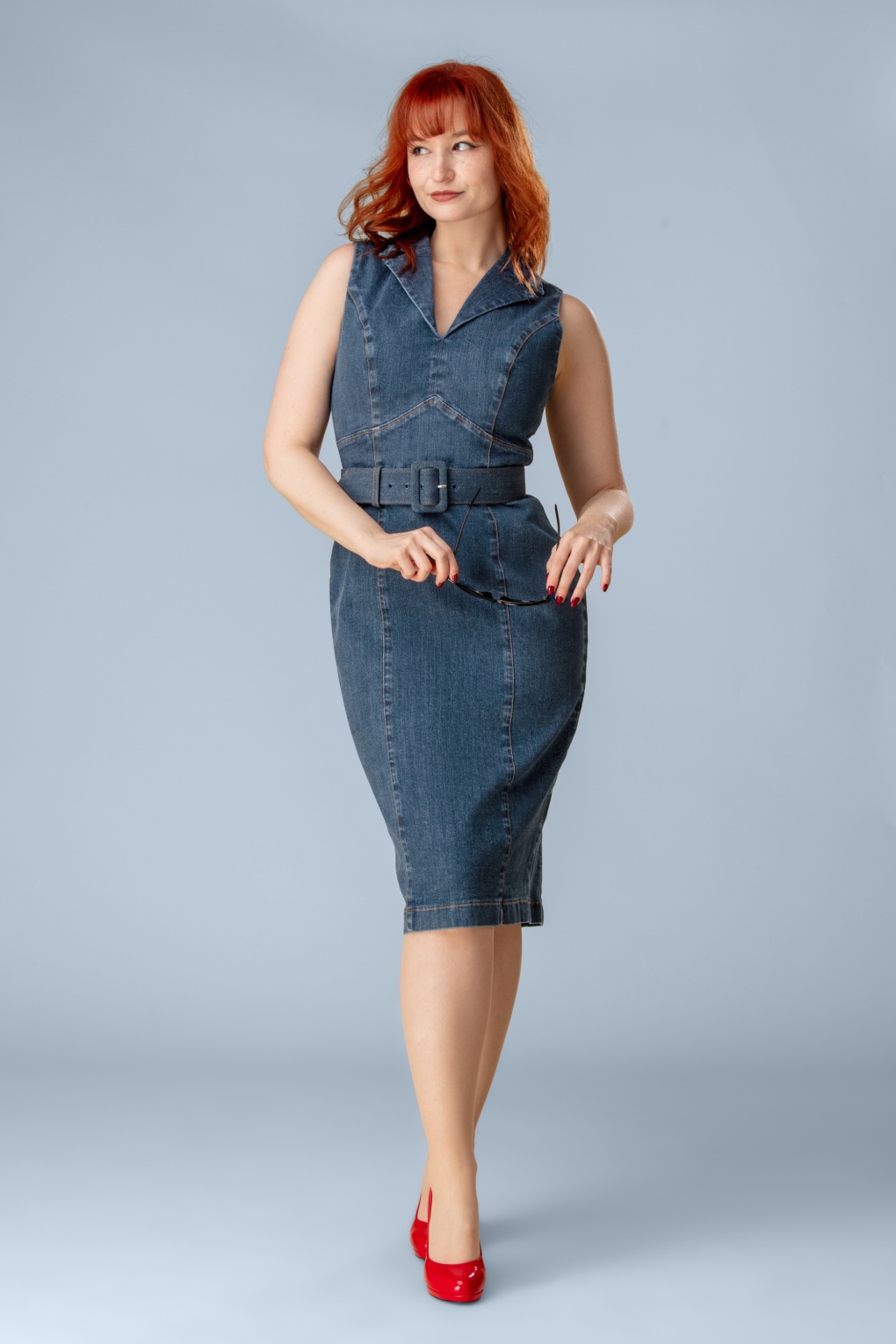 Topvintage exclusive ~ Dianne pencil in middenblauw