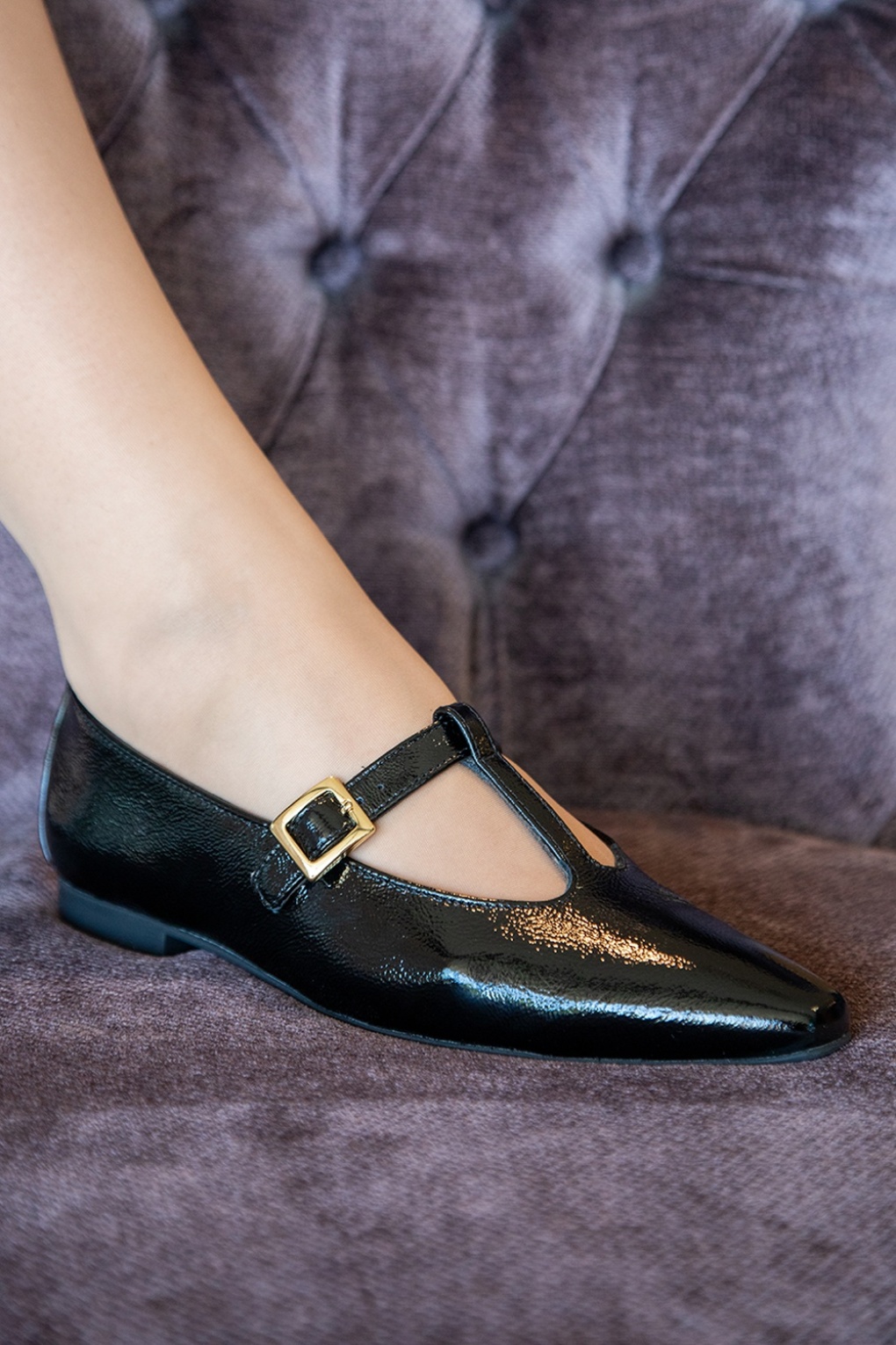 Camille Pointed flats van lakleder in zwart