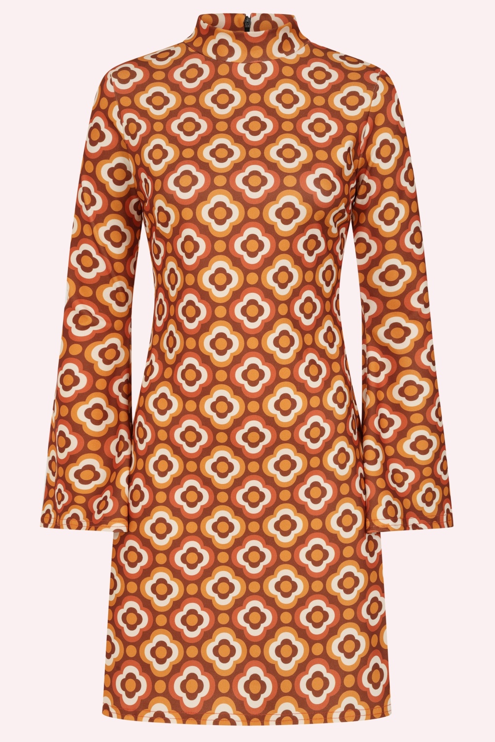 Topvintage exclusive ~ Izzy Retro Flower jurk in oranje en bruin