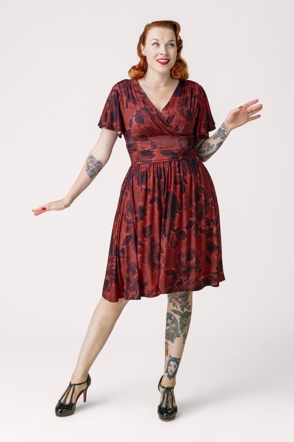 Topvintage exclusive ~ Sadie Rose overslag swing jurk in rood