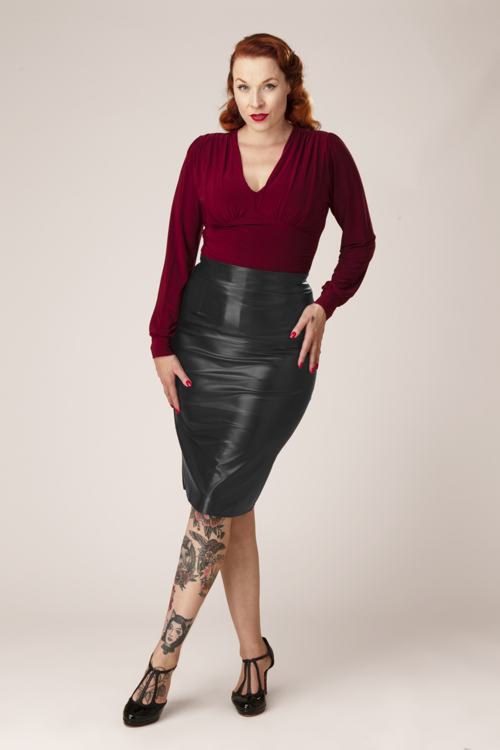 Topvintage exclusive ~ Lena lederlook pencil rok in zwart