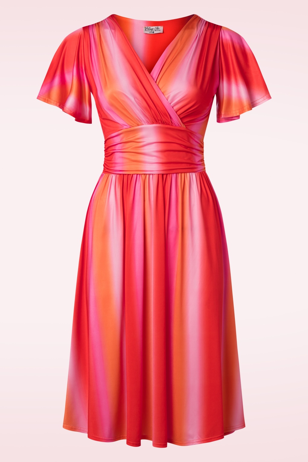 Topvintage exclusive ~ Sadie Faded Stripes swing jurk in roze