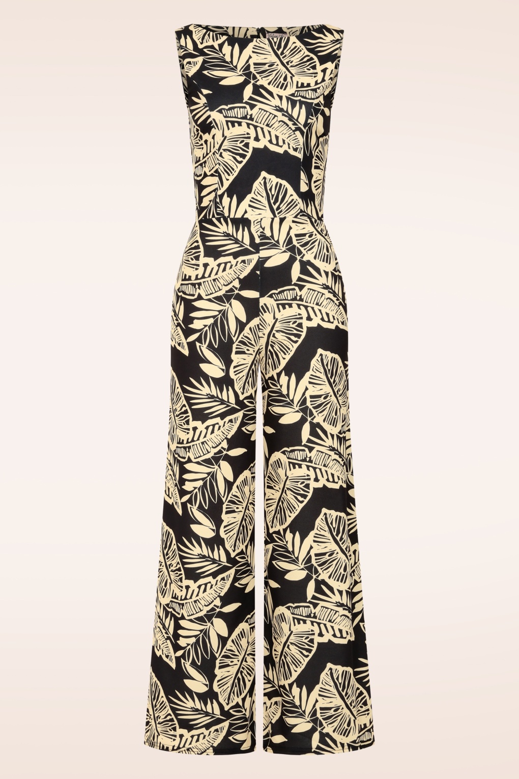 Topvintage exclusive ~ Tori Tropical Leaves jumpsuit in zwart